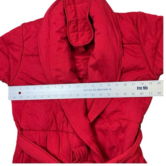 Skin X J Crew Robe Red Quilted Waist Tie Shawl Cotton W Eye Mask - Picture 5 of 13